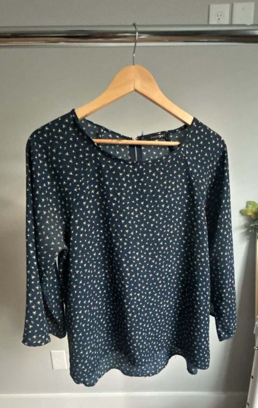 Papermoon Navy Blue Floral Print Lightweight Long Sleeve Blouse